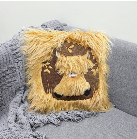 Highland Faux Fur Pillow Animal Pillow Blonde  