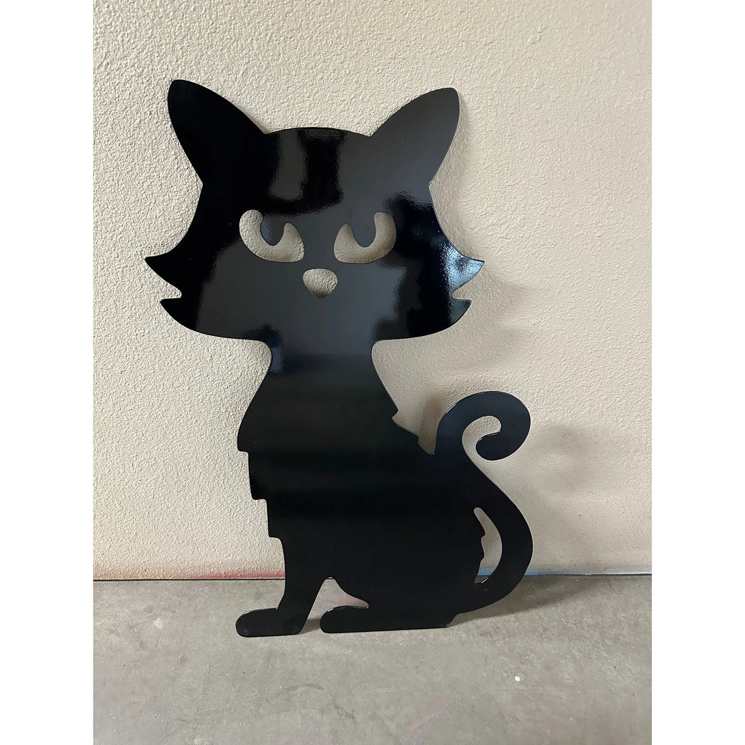 Spooky Cat Metal Yard Art Halloween Decor Large Cat #2  