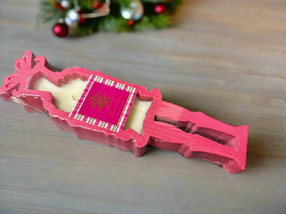 Berries and Balsam 2-Wick Pink Wooden Nutcracker Dough Bowl Candle - Reusable Holiday Decor by LUX Fragrances Luxury Dough Bowl Candle