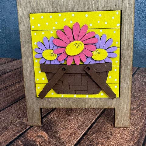 Daisy Flowers Leaning Sandwich Board Tiles Spring Interchangeable Basket of Flowers  