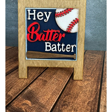 Baseball Leaning Sandwich Board Tiles Sports Interchangeable Hey Batter Batter  