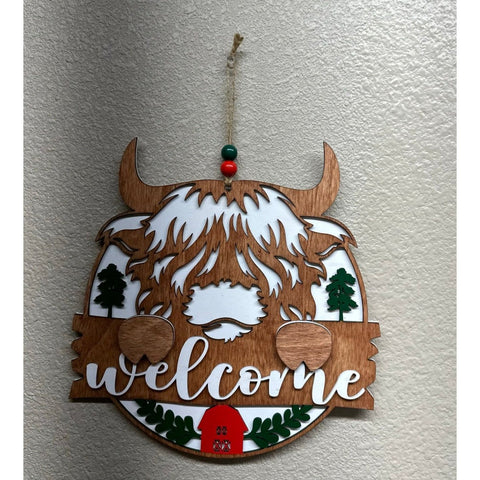 Highland Welcome - Sign Door hanger White  