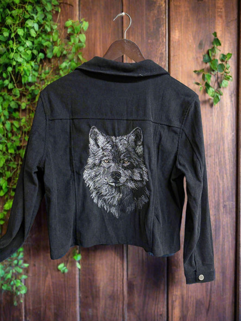 Embroidered Wolf Denim Jacket denim jacket