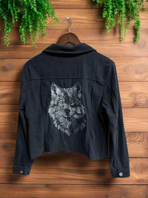 Embroidered Wolf Denim Jacket denim jacket