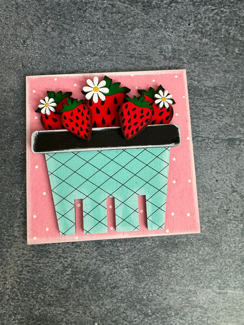 Summer Leaning Sandwich Board Tiles Summer Interchangeable Basket of Berries  