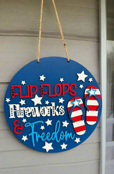 Flip Flops & Fireworks Door Hanger Summer Door Hanger   
