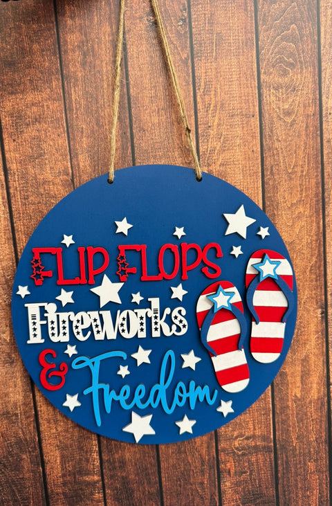 Flip Flops & Fireworks Door Hanger Summer Door Hanger   