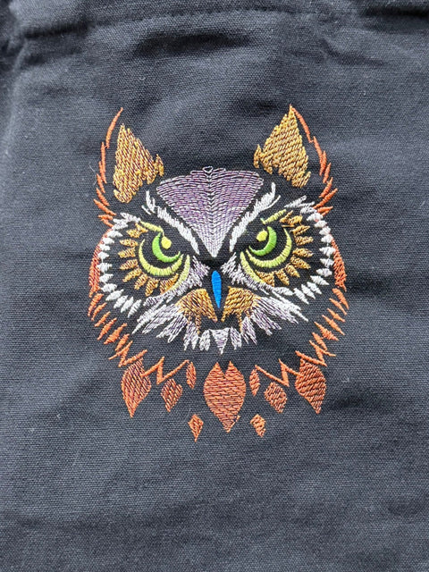 Embroidered Black Tote Owl