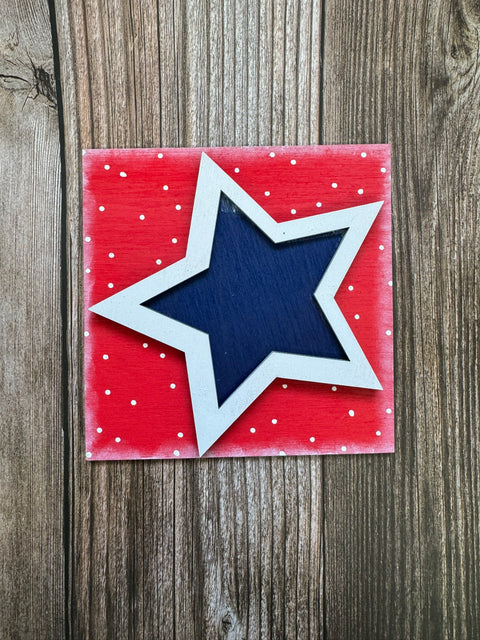 Patriotic Leaning Sandwich Board Tiles Sports Interchangeable White and Blue Star  