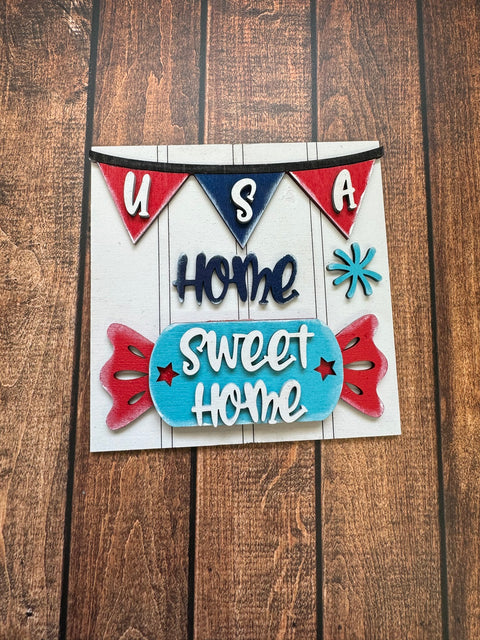 Patriotic Leaning Sandwich Board Tiles Sports Interchangeable Home Sweet Home  