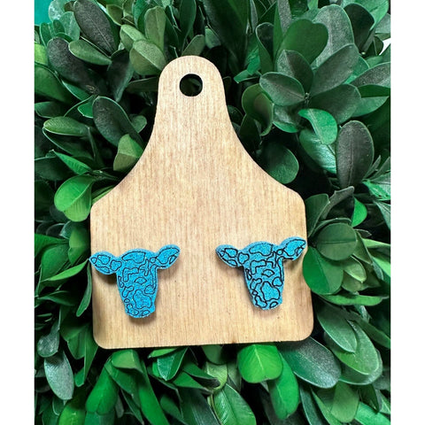 Cow Earrings Animal Earrings SMALL Blue Glitter - Design 