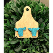Cow Earrings Animal Earrings BIG Blue Glitter - Design 
