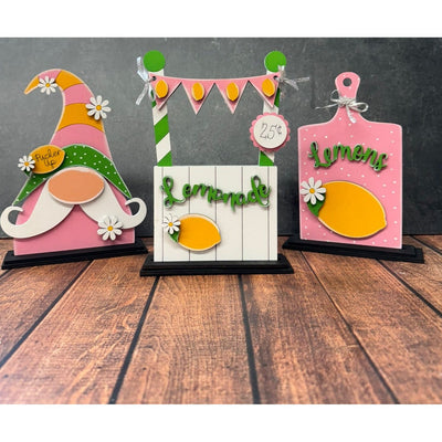 Gnome Lemonade Stand Trio Spring Gnome Shelf Sitter   