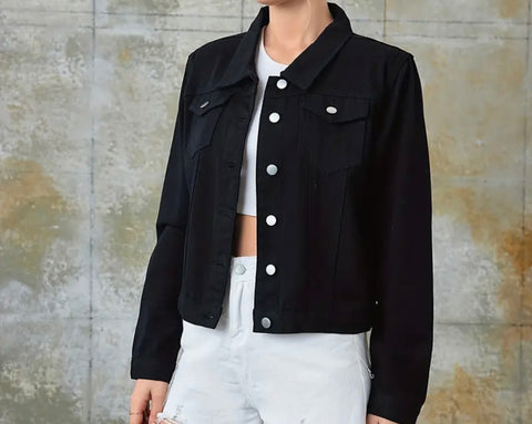 Embroidered Denim Jacket  XS Black Long Sleeve 