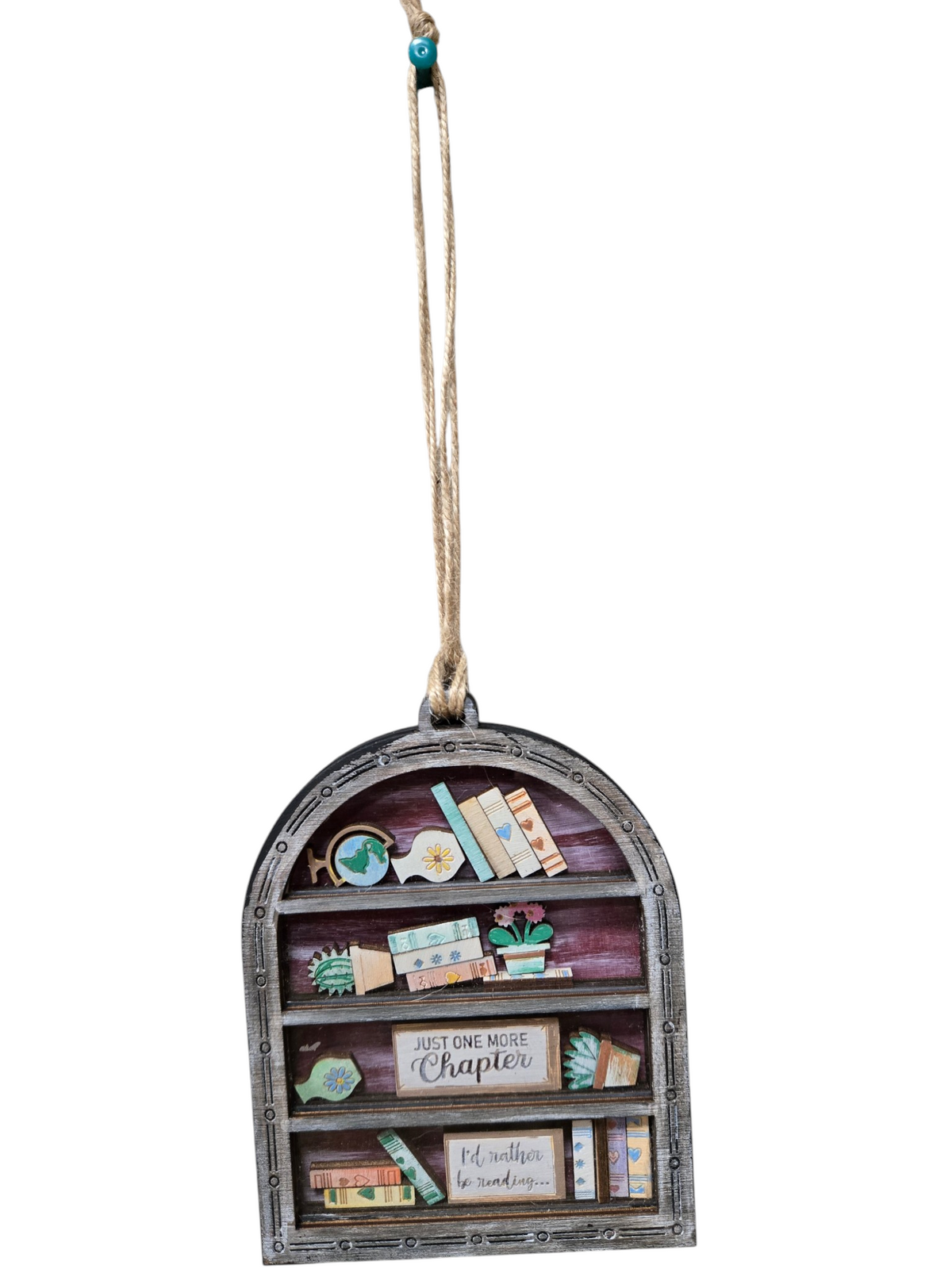Hand-Painted Bookshelf Shaker Ornament | 4-Layer Book Lover Christmas Ornament