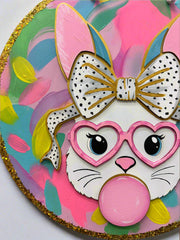 Preppy Bubble Gum Bunny Wall Decor | Colorful Vibrant Festive Home Decor for Easter & Spring Celebrations