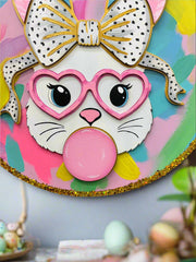 Preppy Bubble Gum Bunny Wall Decor | Colorful Vibrant Festive Home Decor for Easter & Spring Celebrations