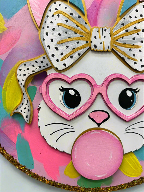 Preppy Bubble Gum Bunny Wall Decor | Colorful Vibrant Festive Home Decor for Easter & Spring Celebrations Pink