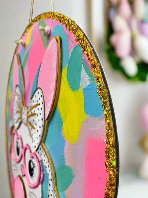 Preppy Bubble Gum Bunny Wall Decor | Colorful Vibrant Festive Home Decor for Easter & Spring Celebrations