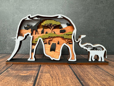 Elephant Mother & Baby 3D 3D Shelf Sitter   