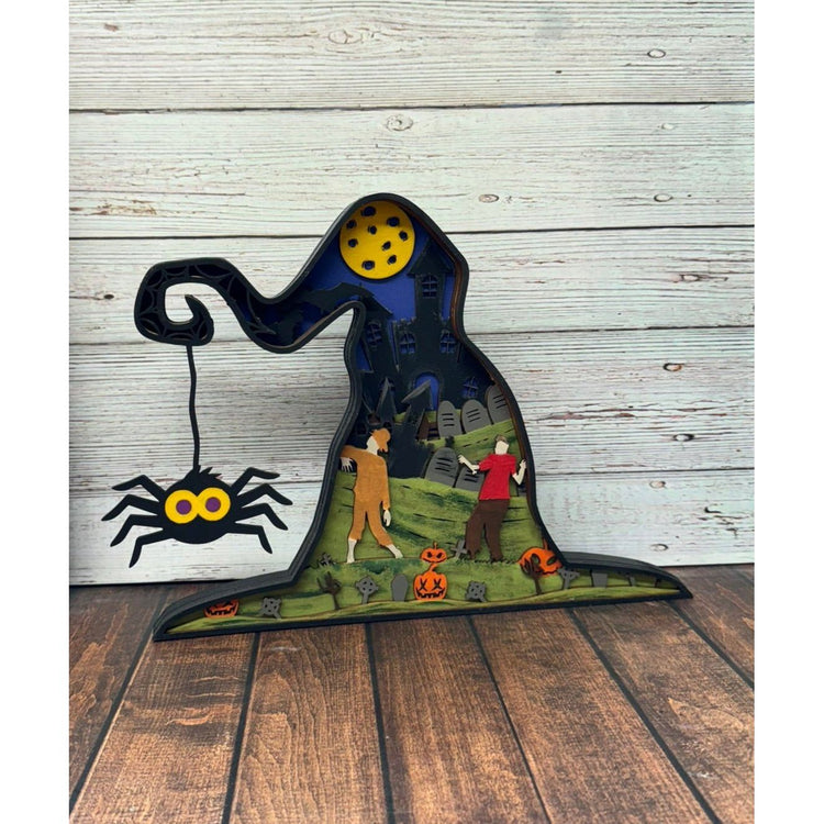 Spooky Witch Hat Scene 3D Halloween Decor   