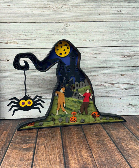 Spooky Witch Hat Scene 3D Halloween Decor   