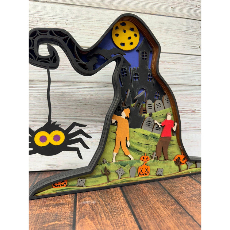 Spooky Witch Hat Scene 3D Halloween Decor   