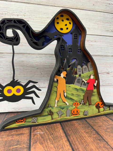 Spooky Witch Hat Scene 3D Halloween Decor   