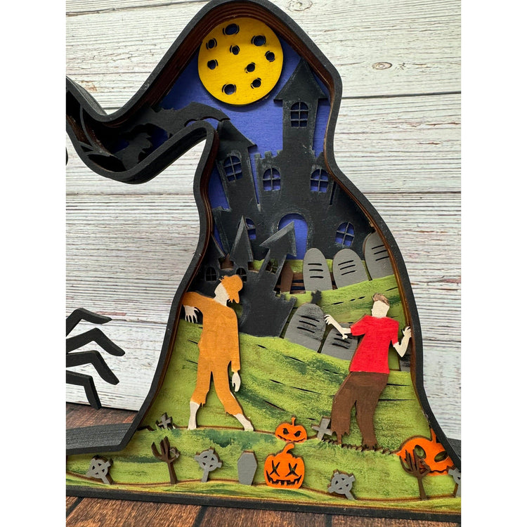 Spooky Witch Hat Scene 3D Halloween Decor   