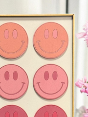 Preppy in Pink Wall Art, Checkered, Pink Smiley Faces & Hearts Designs, Ideal for Kids' Spaces, Great Baby Shower Gift or Room Decor Smiley Face