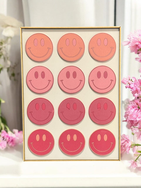 Preppy in Pink Wall Art, Checkered, Pink Smiley Faces & Hearts Designs, Ideal for Kids&