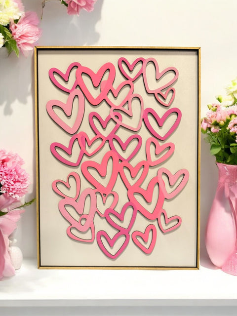 Preppy in Pink Wall Art, Checkered, Pink Smiley Faces & Hearts Designs, Ideal for Kids&