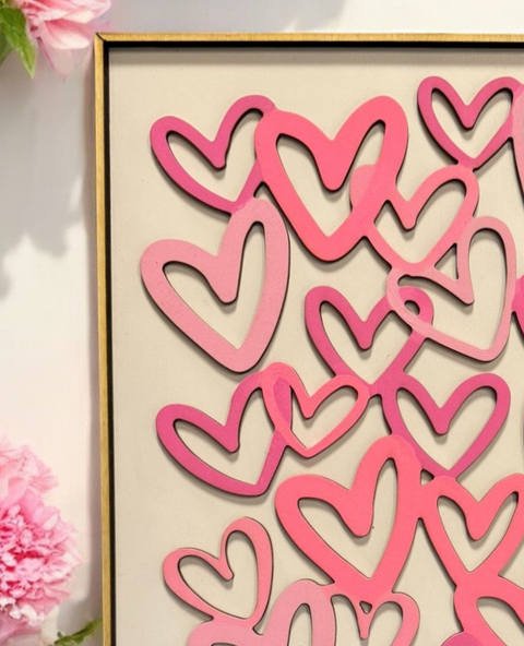 Preppy in Pink Wall Art, Checkered, Pink Smiley Faces & Hearts Designs, Ideal for Kids&