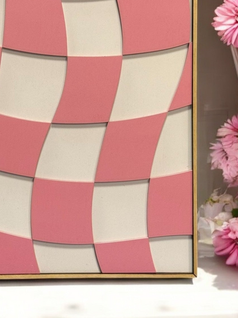 Preppy in Pink Wall Art, Checkered, Pink Smiley Faces & Hearts Designs, Ideal for Kids&