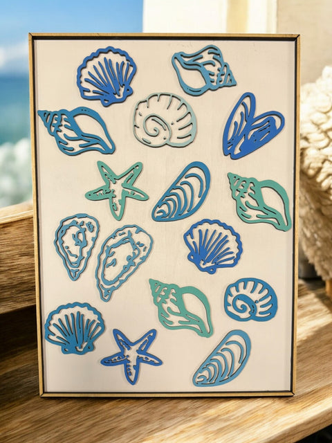 Colorful Blue Seashell Canvas Art, Beautiful Coastal Decoration for Home, Thoughtful Gift for Beach House or Sea Lovers