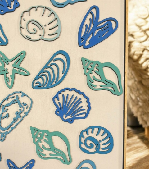 Colorful Blue Seashell Canvas Art, Beautiful Coastal Decoration for Home, Thoughtful Gift for Beach House or Sea Lovers