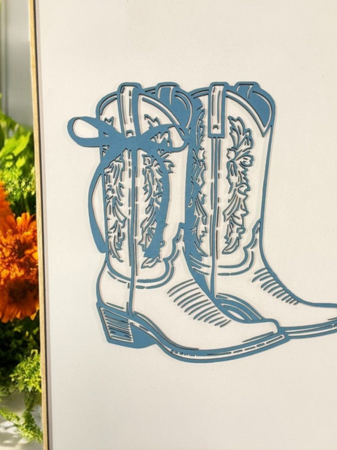Preppy Blue Girly Wall Art, Western Decor with Three Fun Options, Great Gift for Cowgirl Lover Boots