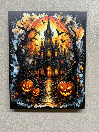 Haunted House Scene Wooden Frame