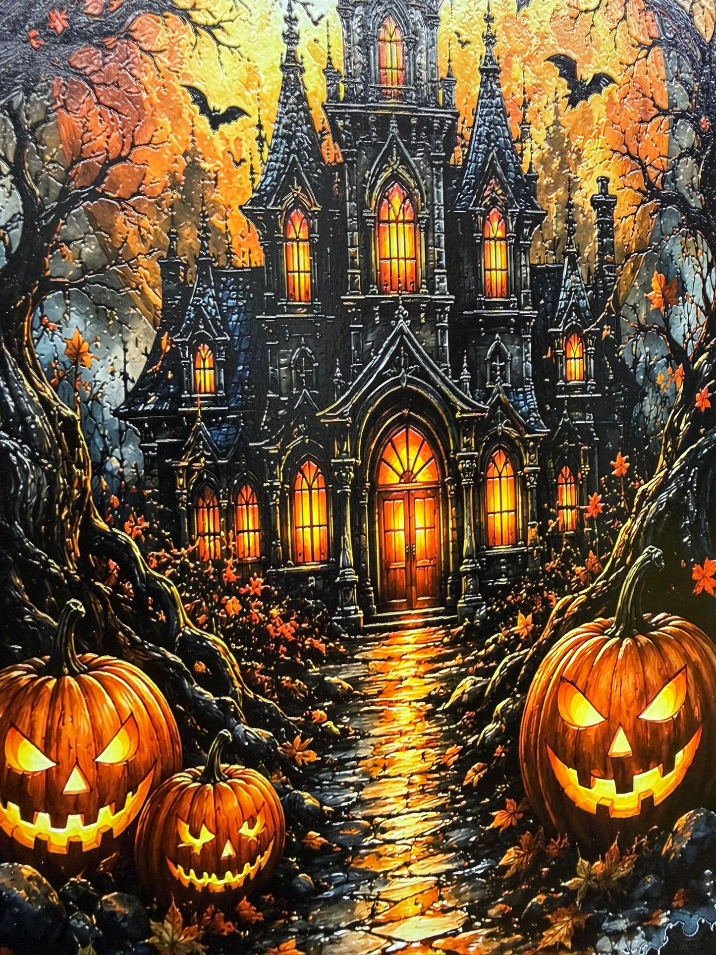 Haunted House Scene Wooden Frame