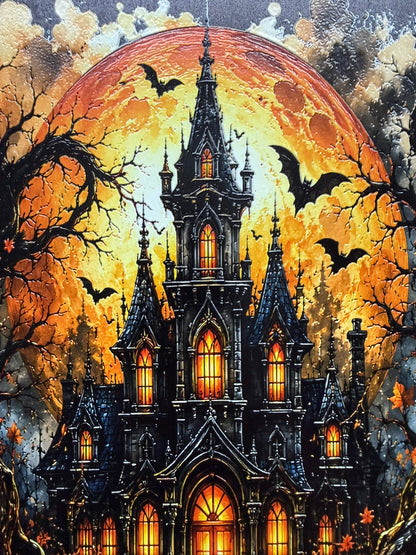 Haunted House Scene Wooden Frame
