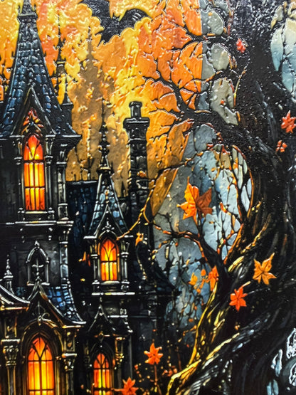 Haunted House Scene Wooden Frame