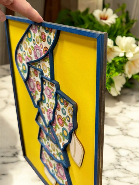 Spring Bellbottoms in Cheerful Blue & Yellow, Preppy Floral Wall Decor, Whimsical Art for Girly Rooms, Unique Gift Idea