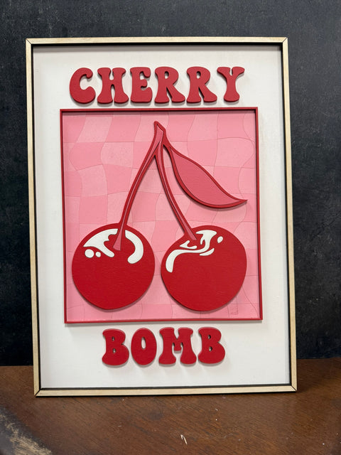 Cherry Bomb Wall Decor, Playful Checkered Cherry Design, Perfect for Girly Spaces, Ideal Gift for Home Enthusiasts