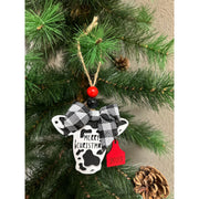 2023 Merry Christmas Cow Ornament Christmas Ornament Black/White Cow with Red Tag  