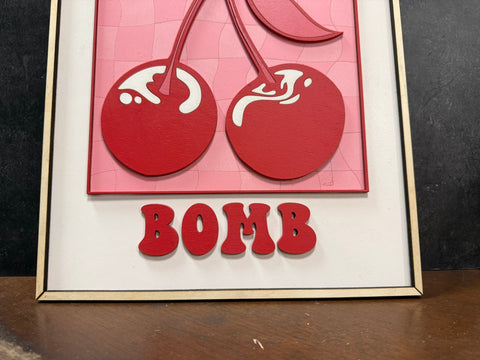 Cherry Bomb Wall Decor, Playful Checkered Cherry Design, Perfect for Girly Spaces, Ideal Gift for Home Enthusiasts