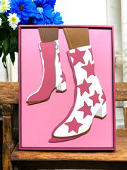 Preppy Pink and White Star Boots, Cute Cowgirl Wall Art for Playful Decor, Perfect Gift for Girly Friends and Cowgirls