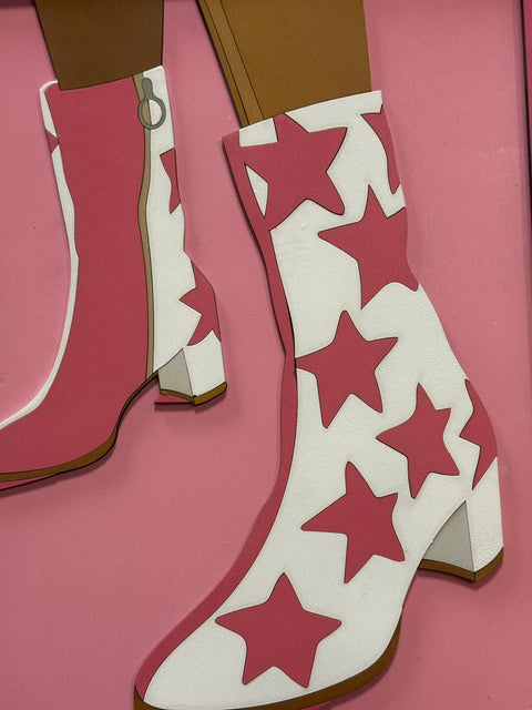 Preppy Pink and White Star Boots, Cute Cowgirl Wall Art for Playful Decor, Perfect Gift for Girly Friends and Cowgirls