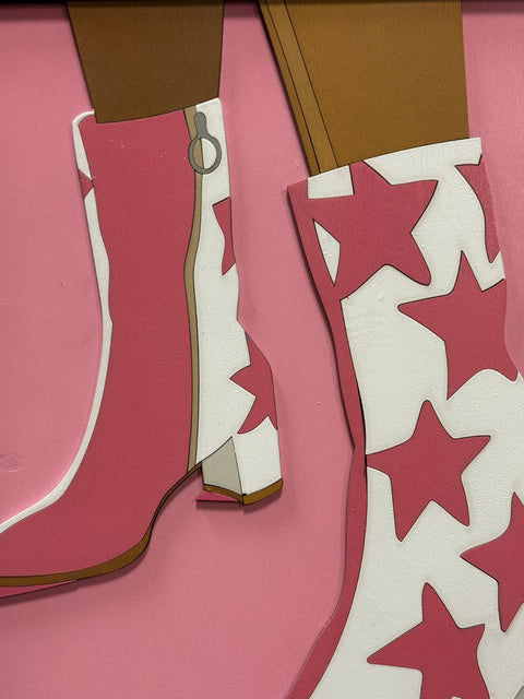 Preppy Pink and White Star Boots, Cute Cowgirl Wall Art for Playful Decor, Perfect Gift for Girly Friends and Cowgirls