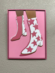 Preppy Pink and White Star Boots, Cute Cowgirl Wall Art for Playful Decor, Perfect Gift for Girly Friends and Cowgirls