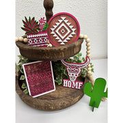 Aztec Tier Tray Decor Tiered Tray Pink/White  